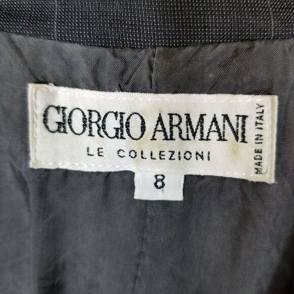Giorgio Armani Le Collezioni Women Wool Blend Blazer Size 8 Gray Windowpane - Picture 6 of 7